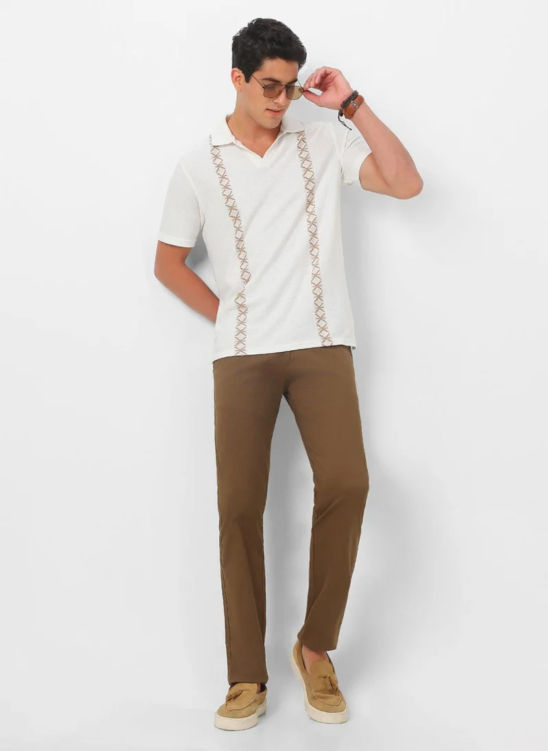 Urbano Fashion  Urbano Fashion Men's Brown Cotton Slim Fit Casual Chinos Trousers Stretch for Men | Best Price UAE